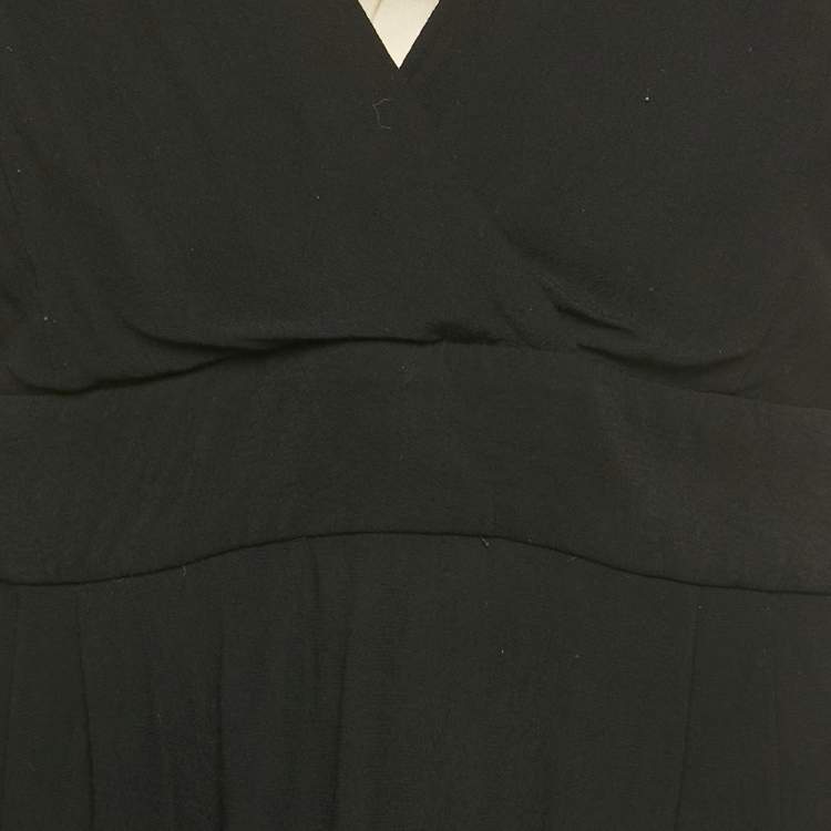Pre Owned Sandro Black /Beige Crepe Sleeveless Midi Dress L