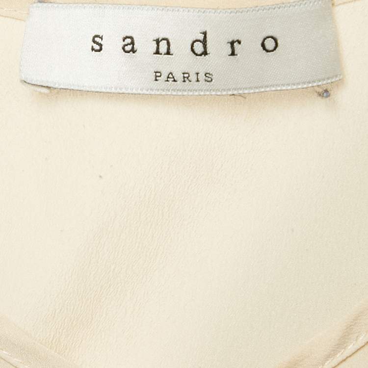 Pre Owned Sandro Black /Beige Crepe Sleeveless Midi Dress L