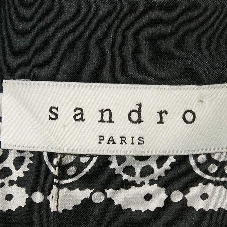 Pre Owned Sandro Black/Blue Printed Silk Mini Dress S