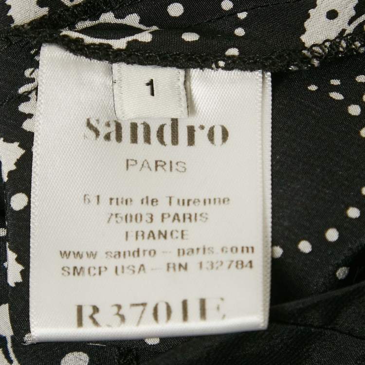 Pre Owned Sandro Black/Blue Printed Silk Mini Dress S