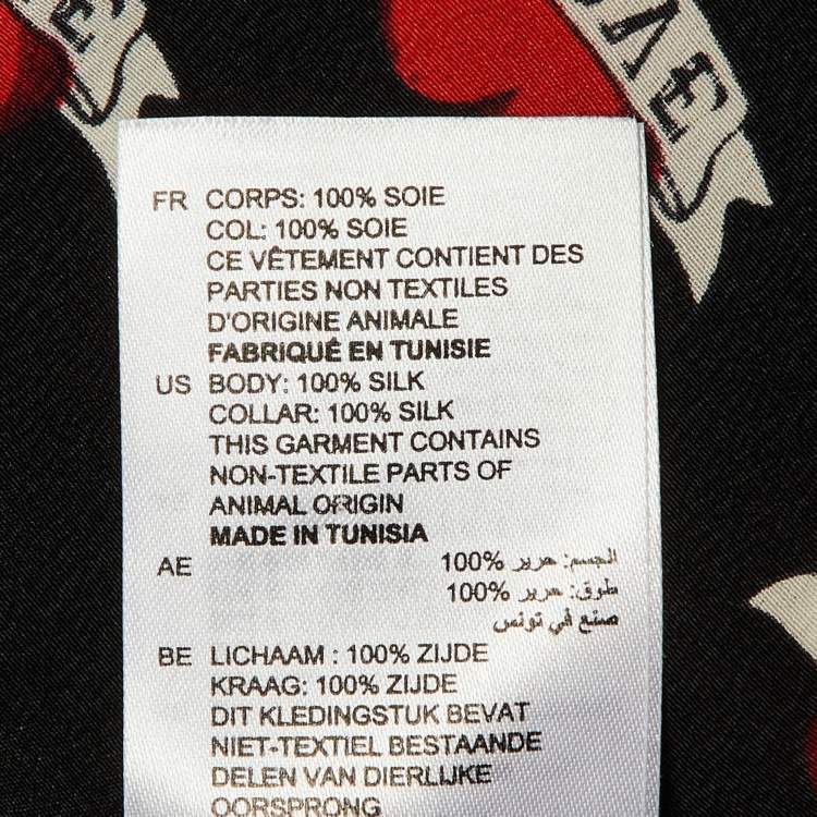 Pre Owned Sandro Black Love Print Silk Tie Neck Blouse M 