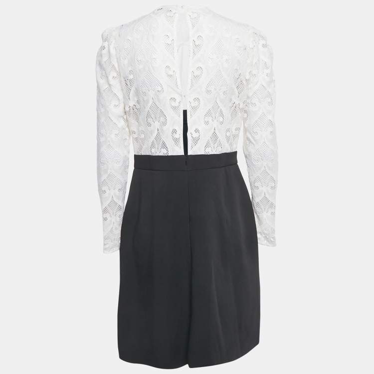 Pre Owned Sandro White/Black Lace Camelia Mini Dress L