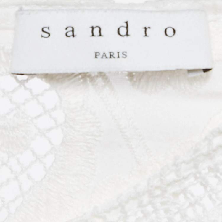 Pre Owned Sandro White/Black Lace Camelia Mini Dress L