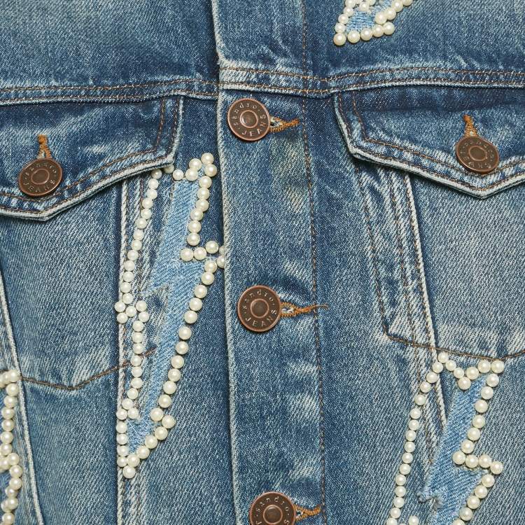 Pre Owned Sandro Blue Beaded Denim Jacket M