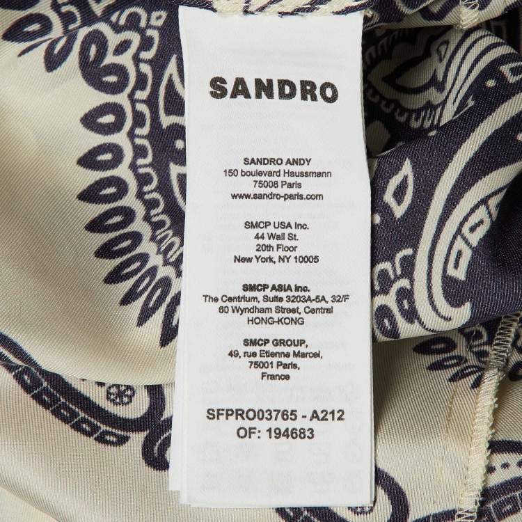Pre Owned Sandro Cream /Navy Blue Paisley Print Satin Midi Dress S