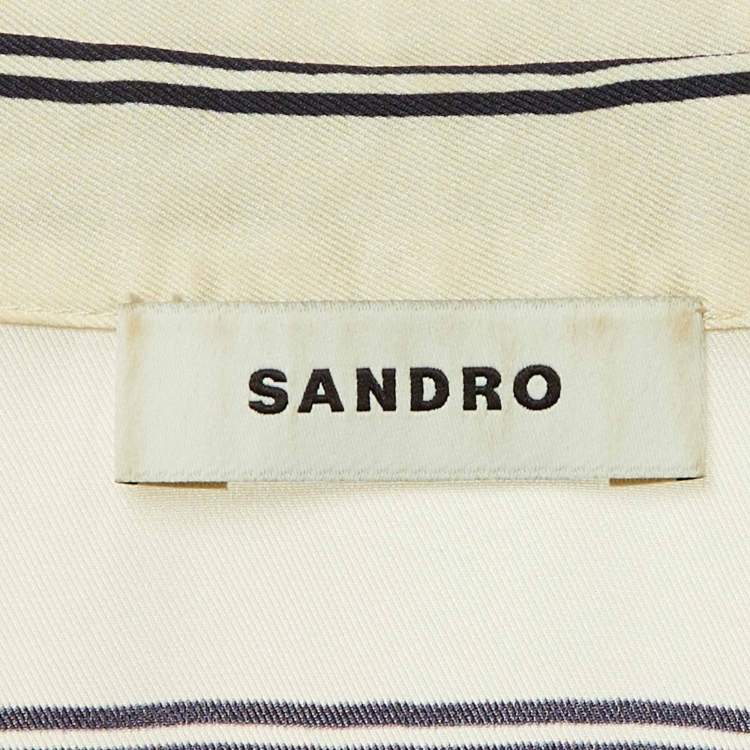 Pre Owned Sandro Cream /Navy Blue Paisley Print Satin Midi Dress S