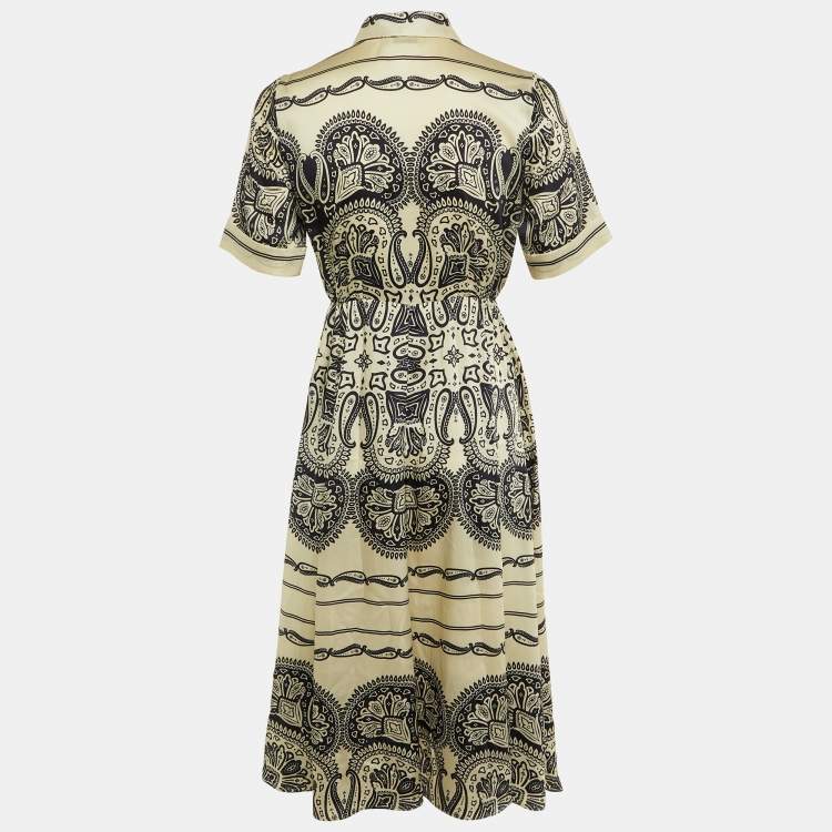 Pre Owned Sandro Cream /Navy Blue Paisley Print Satin Midi Dress S
