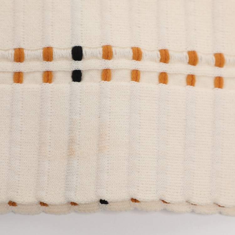 Pre Owned Sandro Cream Striped Rib Knit Top and Mini Skirt Set S