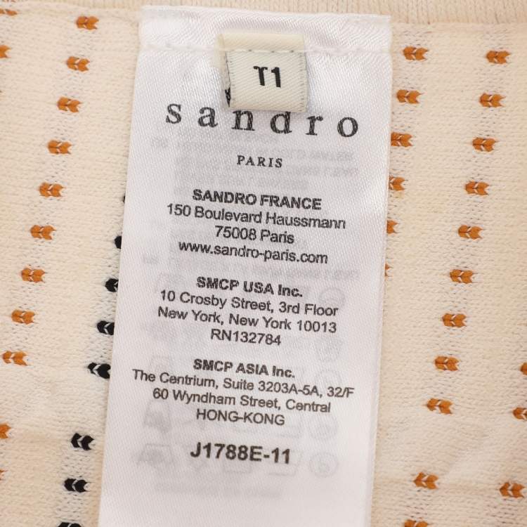 Pre Owned Sandro Cream Striped Rib Knit Top and Mini Skirt Set S