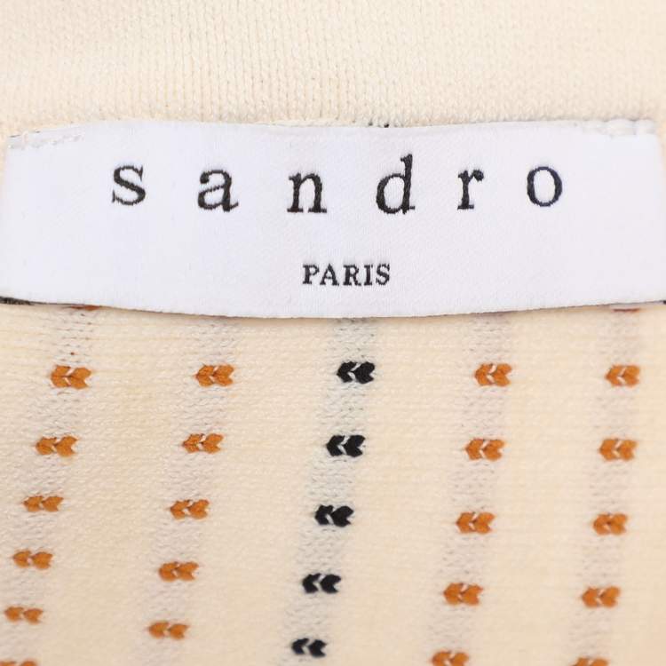 Pre Owned Sandro Cream Striped Rib Knit Top and Mini Skirt Set S