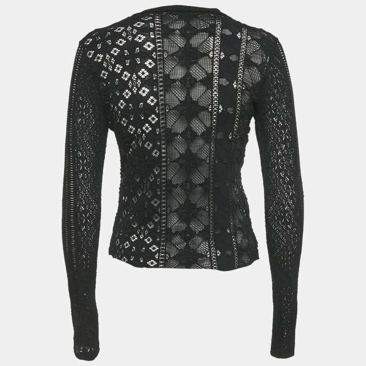 Pre Owned Sandro Black Stretch Lace Sheer Top M