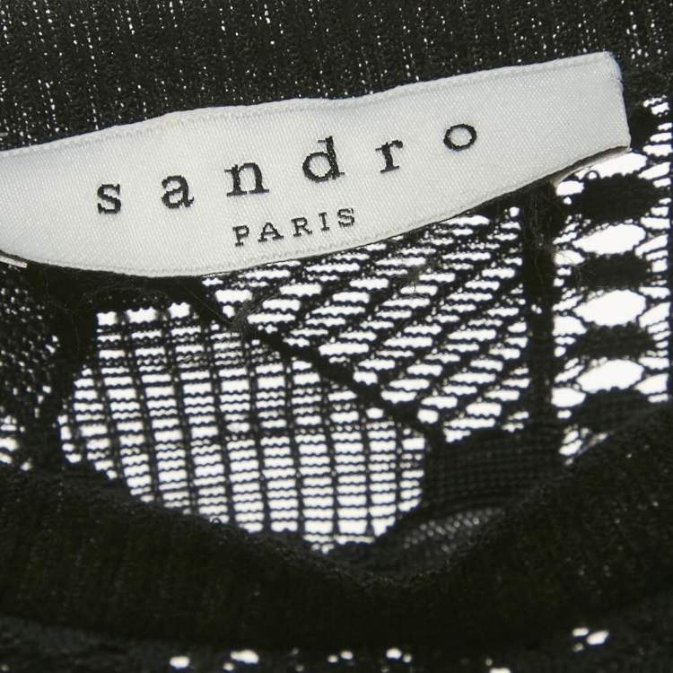 Pre Owned Sandro Black Stretch Lace Sheer Top M