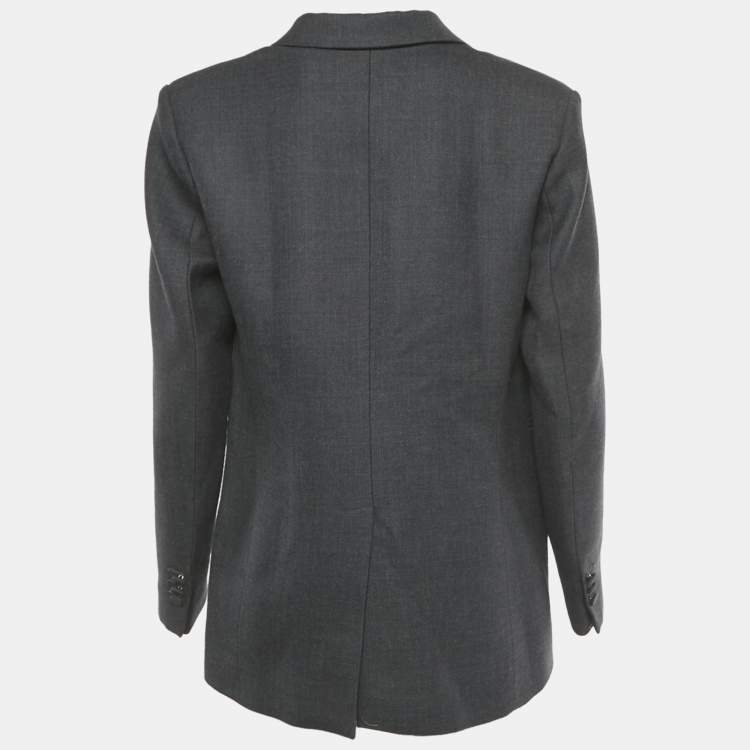 Pre Owned Sandro Grey /White Crepe Blend Double Breasted Blazer L