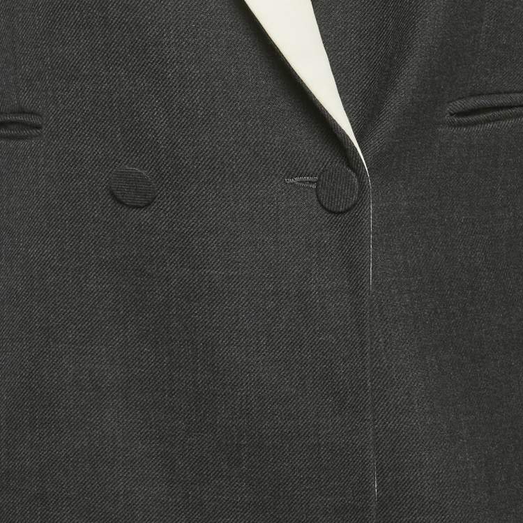 Pre Owned Sandro Grey /White Crepe Blend Double Breasted Blazer L