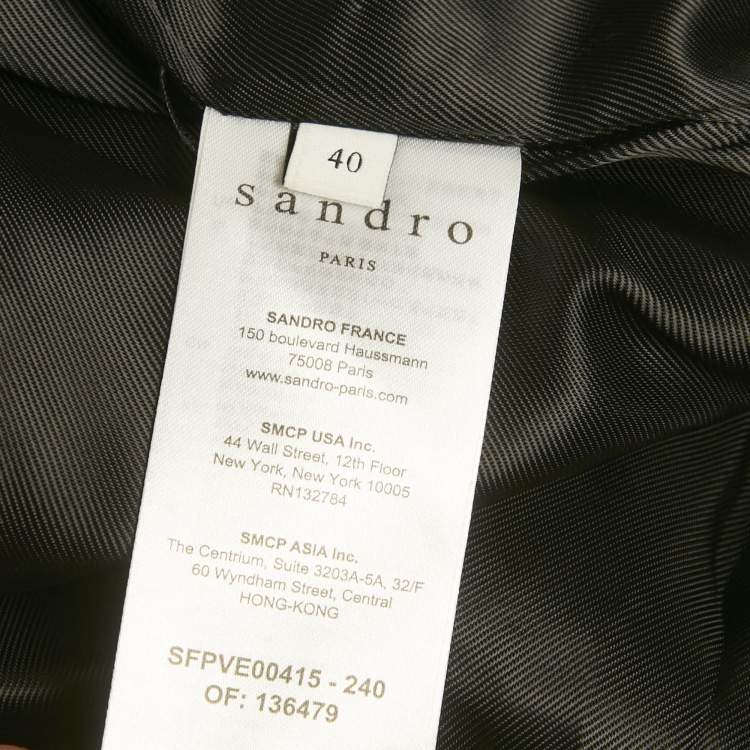 Pre Owned Sandro Grey /White Crepe Blend Double Breasted Blazer L