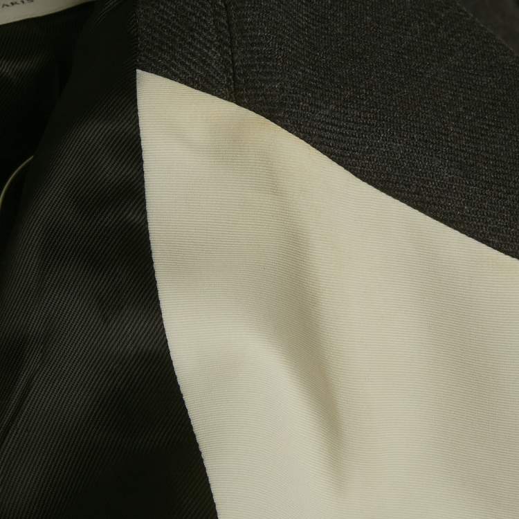 Pre Owned Sandro Grey /White Crepe Blend Double Breasted Blazer L