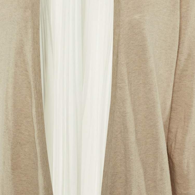 Pre Owned Sandro Beige Knit & Crepe Pleated Cardigan M