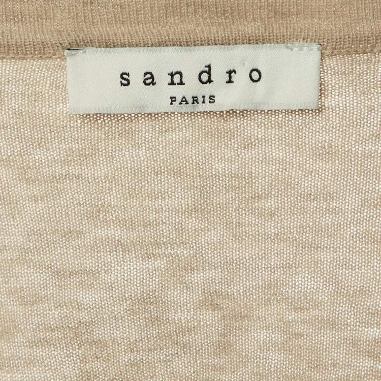 Pre Owned Sandro Beige Knit & Crepe Pleated Cardigan M