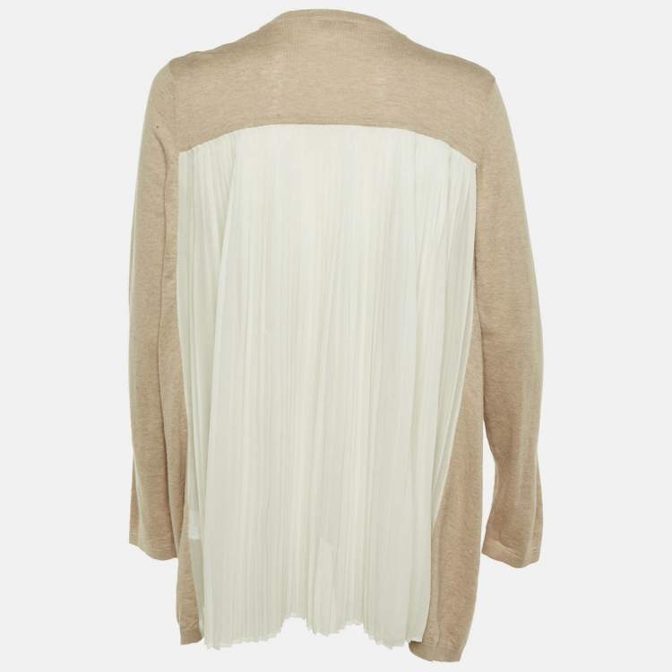 Pre Owned Sandro Beige Knit & Crepe Pleated Cardigan M