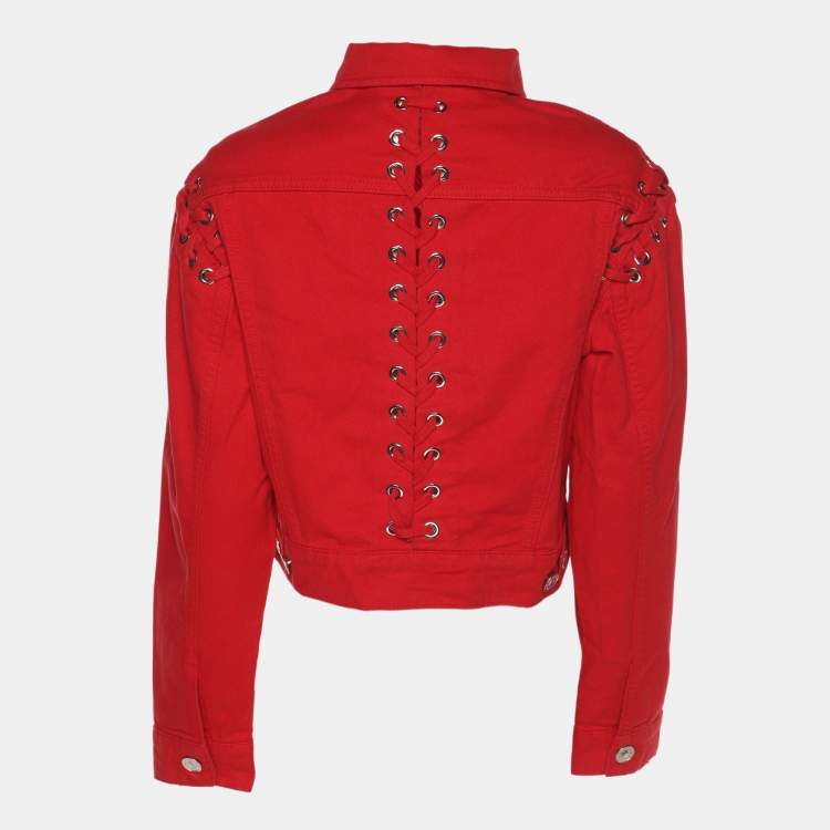 Pre Owned Sandro Red Denim Button Front Lace-Up Detail Jacket M