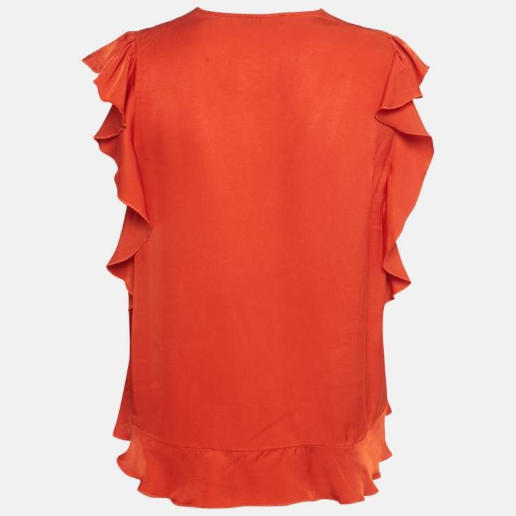 Pre Owned Sandro Orange Silk Ruffled Top S