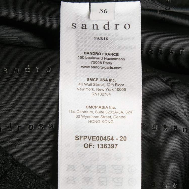 Pre Owned Sandro Black Jacquard Tweed Zip-Up Jacket S