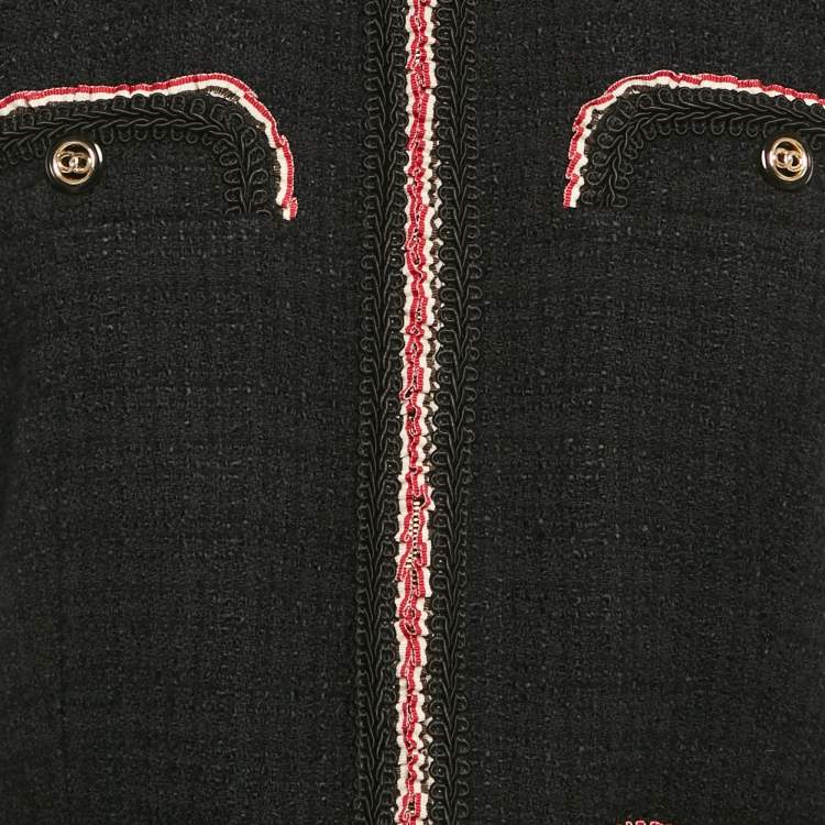 Pre Owned Sandro Black Jacquard Tweed Zip-Up Jacket S