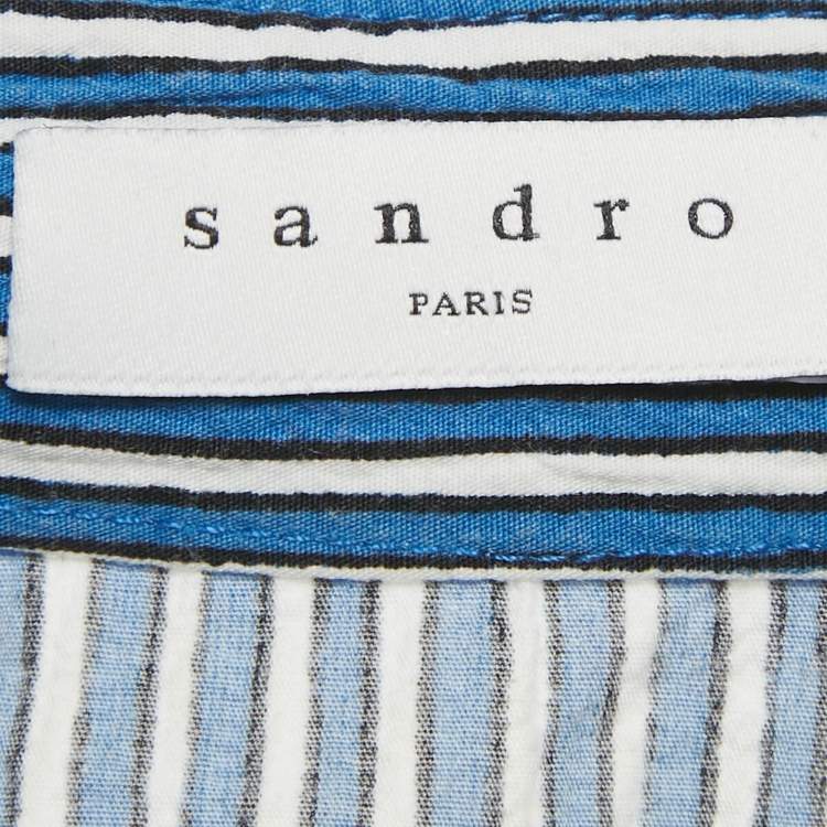 Pre Owned Sandro Blue/ White Striped Embellished Trim Cotton Erine Shirt M