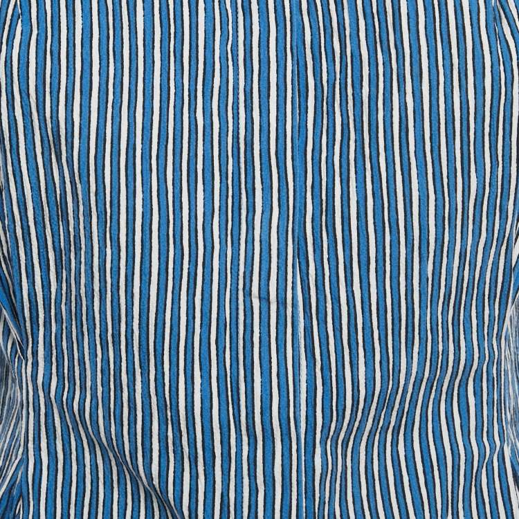 Pre Owned Sandro Blue/ White Striped Embellished Trim Cotton Erine Shirt M