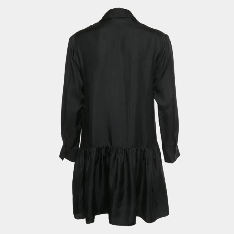 Pre Owned Sandro Black Silk Long Sleeve Mini Dress XS
