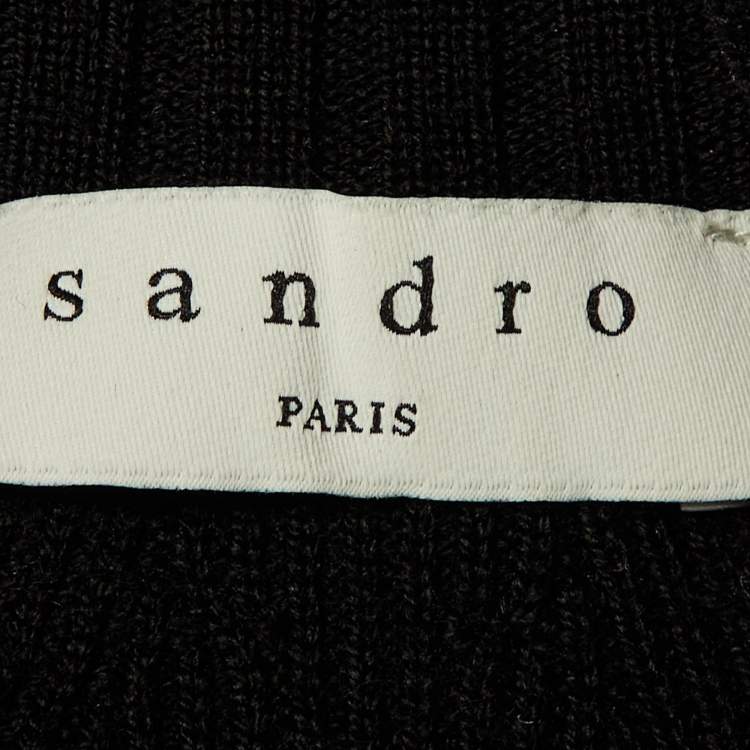 Pre Owned Sandro Black Wool Knit Janis Fringed Long Sweater Dress S