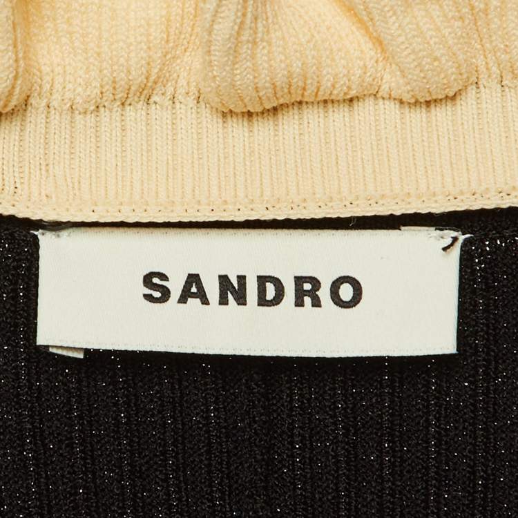 Pre Owned Sandro Black Rib Knit Button Front Long Dress M