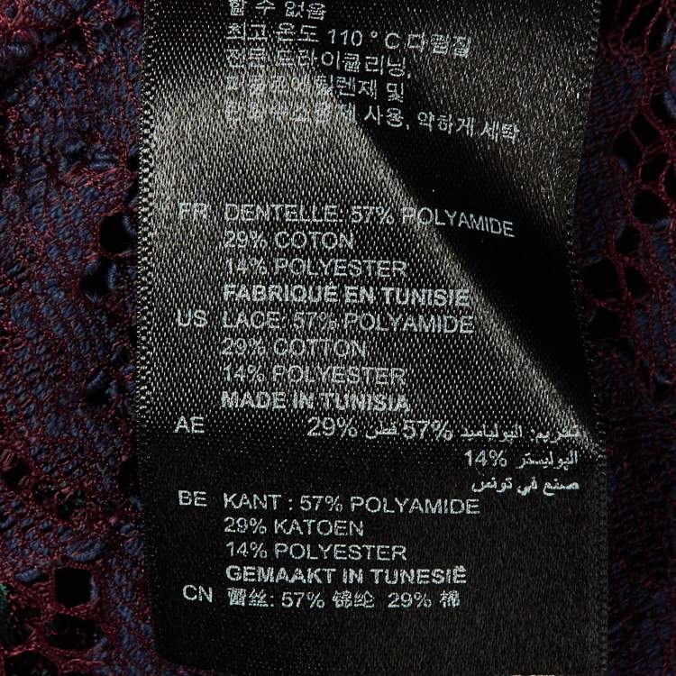 Pre Owned Sandro Maroon Floral Lace Scalloped Crop Top M