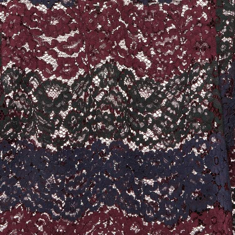 Pre Owned Sandro Maroon Floral Lace Scalloped Crop Top M