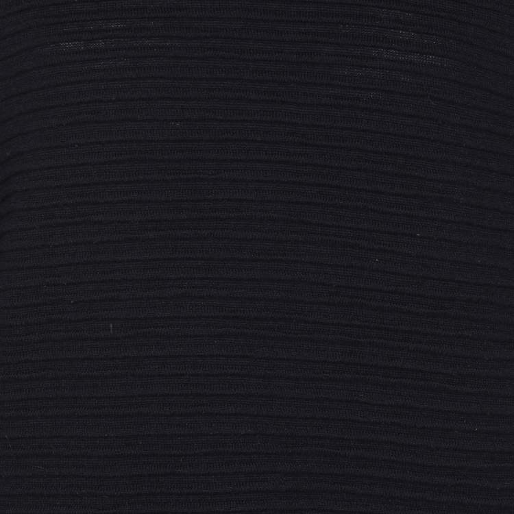 Pre Owned Sandro Navy Blue/Black Rib Knit and Leather Tops S