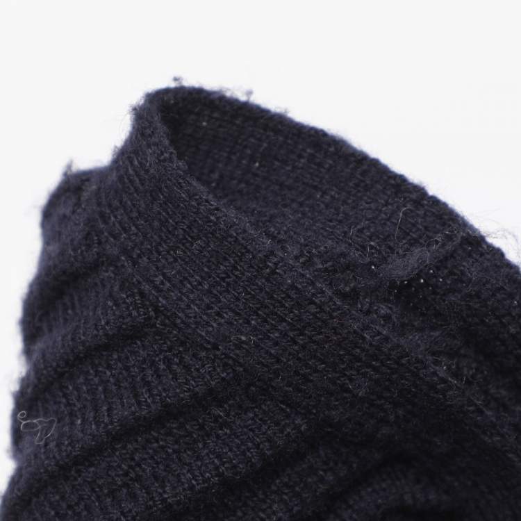 Pre Owned Sandro Navy Blue/Black Rib Knit and Leather Tops S