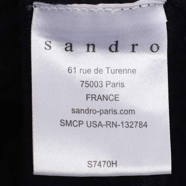 Pre Owned Sandro Navy Blue/Black Rib Knit and Leather Tops S