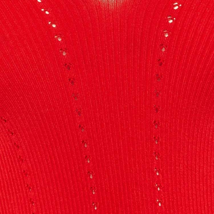 Pre Owned Sandro Red Knit Cold Shoulder Top M