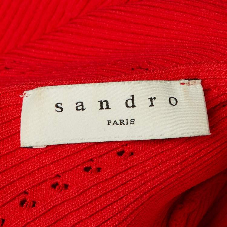 Pre Owned Sandro Red Knit Cold Shoulder Top M