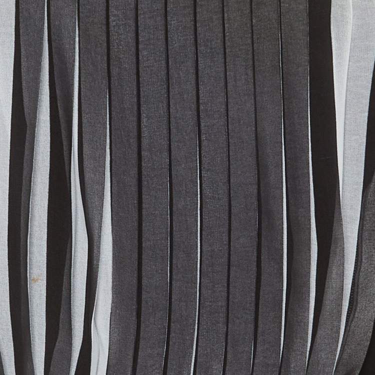 Pre Owned Sandro Black /White Pleated Crepe Midi Dress M