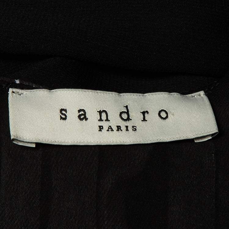 Pre Owned Sandro Black /White Pleated Crepe Midi Dress M