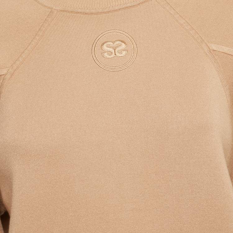 Pre Owned Sandro Beige Stretch Cotton Crewneck Sweater XS