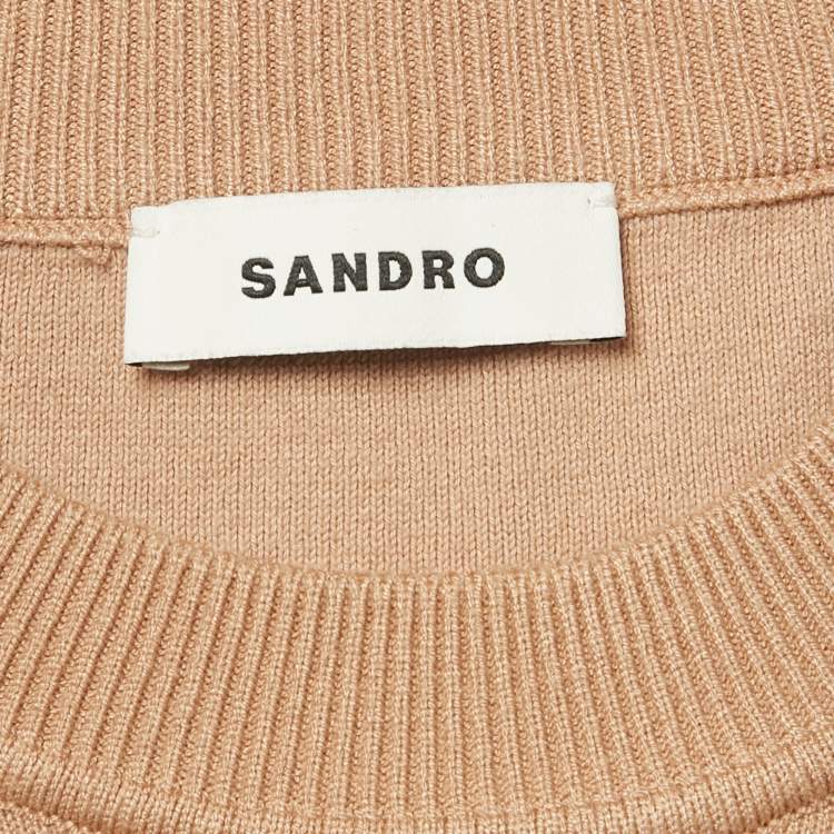 Pre Owned Sandro Beige Stretch Cotton Crewneck Sweater XS