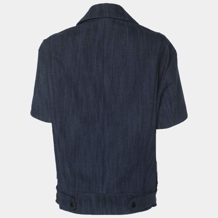 Pre Owned Sandro Blue Denim Short Sleeve Blazer Jacket S