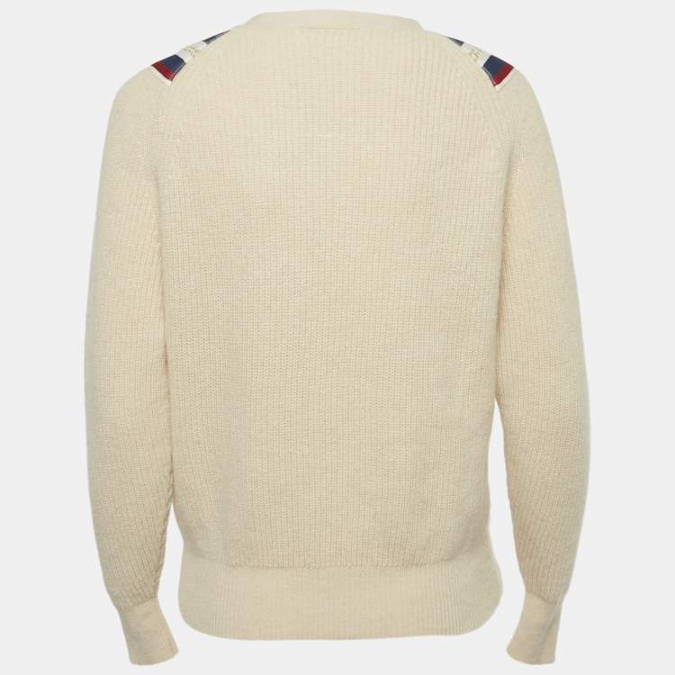 Pre Owned Sandro Beige Applique Rib Knit V-Neck Sweater S