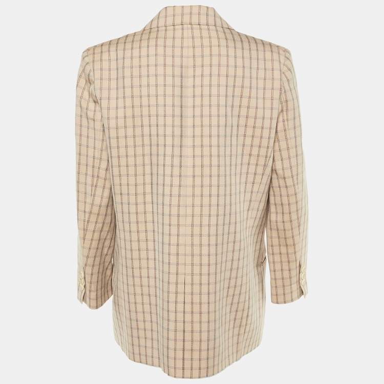 Pre Owned Sandro Beige Checkered Print Lurex Crepe Danube Blazer L