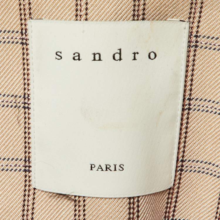 Pre Owned Sandro Beige Checkered Print Lurex Crepe Danube Blazer L