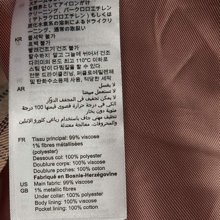 Pre Owned Sandro Beige Checkered Print Lurex Crepe Danube Blazer L