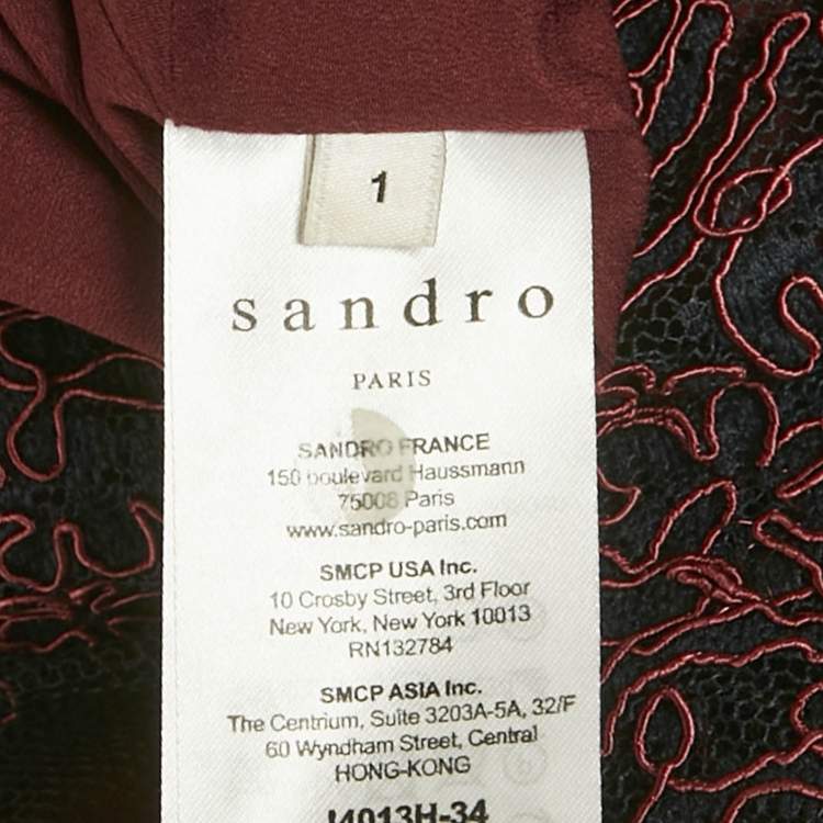 Pre Owned Sandro Navy Blue /Burgundy Lace Top & Skirt Set S
