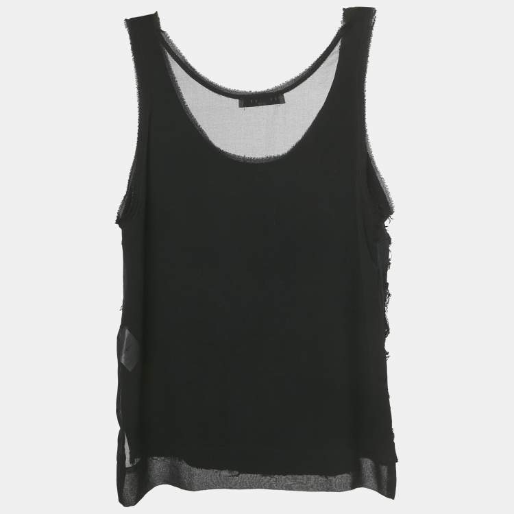 Pre Owned Sandro Black Rib Knit Frayed Detail Tank Top S